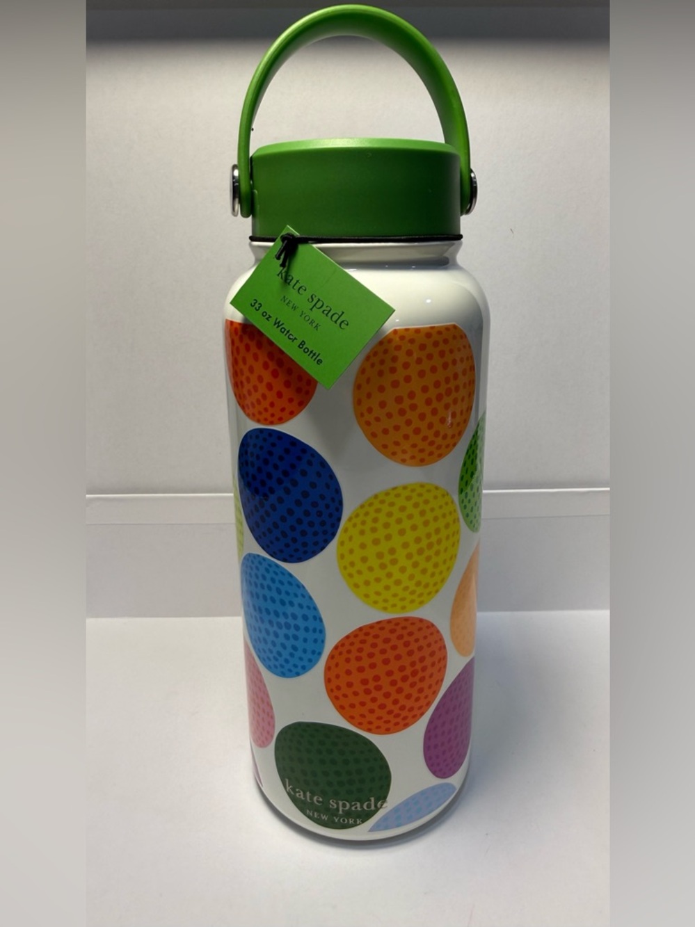 Kate Spade New York 33oz Steel Water Bottle Colorful Golf Ball Print NWT